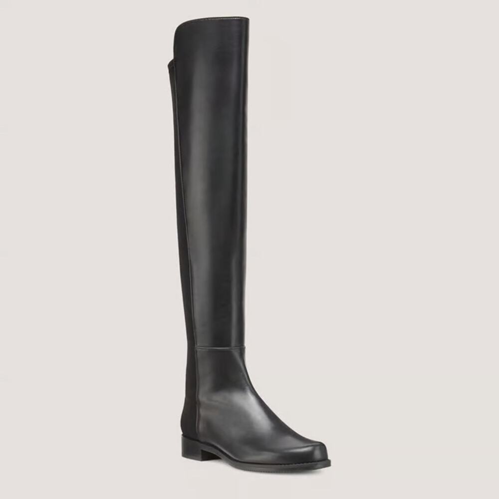 Stuart Weitzman 5050 Over the Knee Boots Black Leather Size 6.5 Pre-Owned